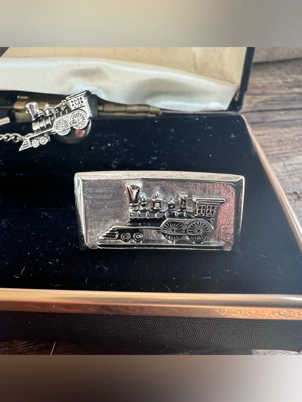 SWANK VTG Swank Locomotive Cufflink and tie clip Set